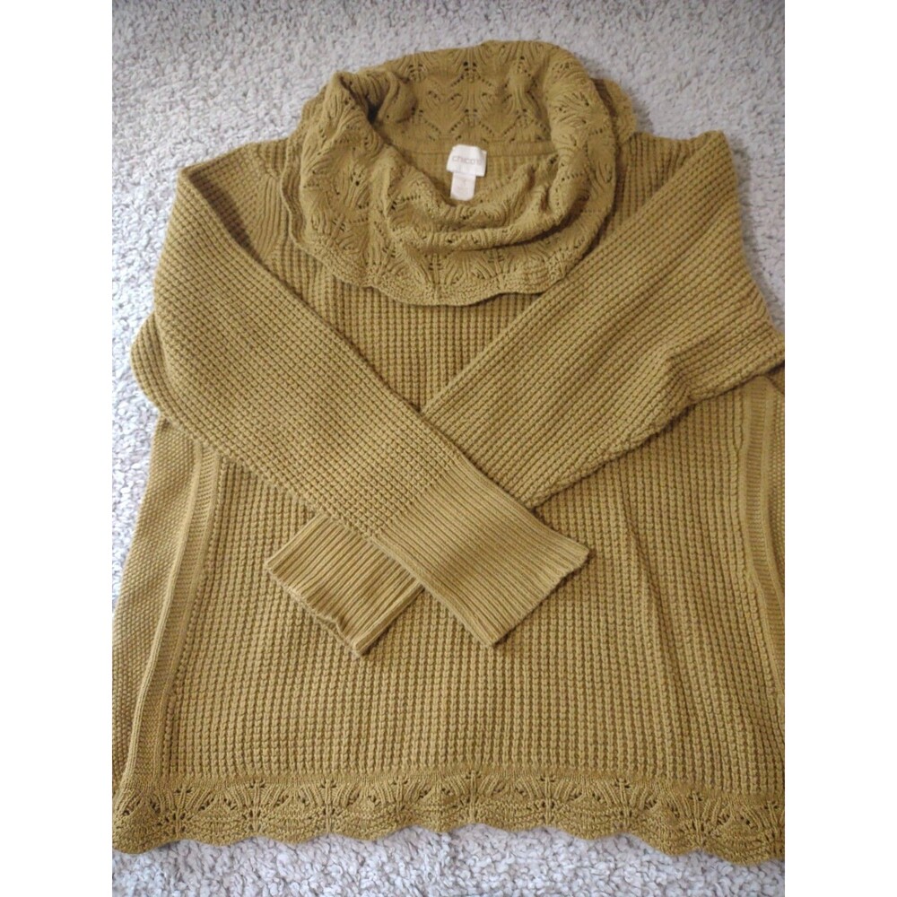 Chico’s Crochet Turtleneck Sweater Size 3 Textured Burnt Yellow